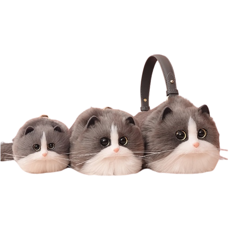 Furry Plush Gray White Cat Shoulder Bag Crossbody Purse Kitty Handbag