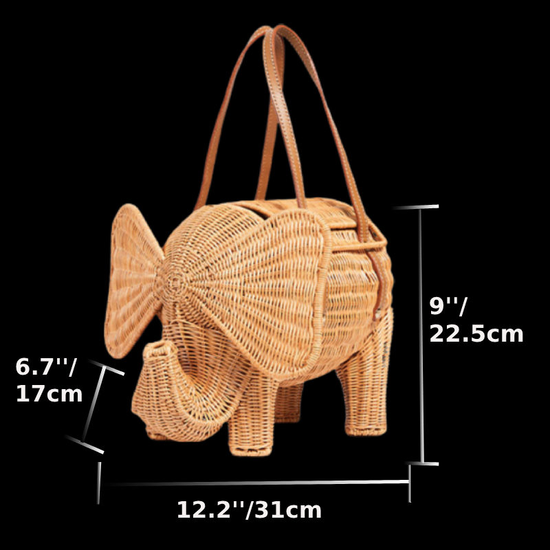 Elephant Rattan Shoulder Handbag