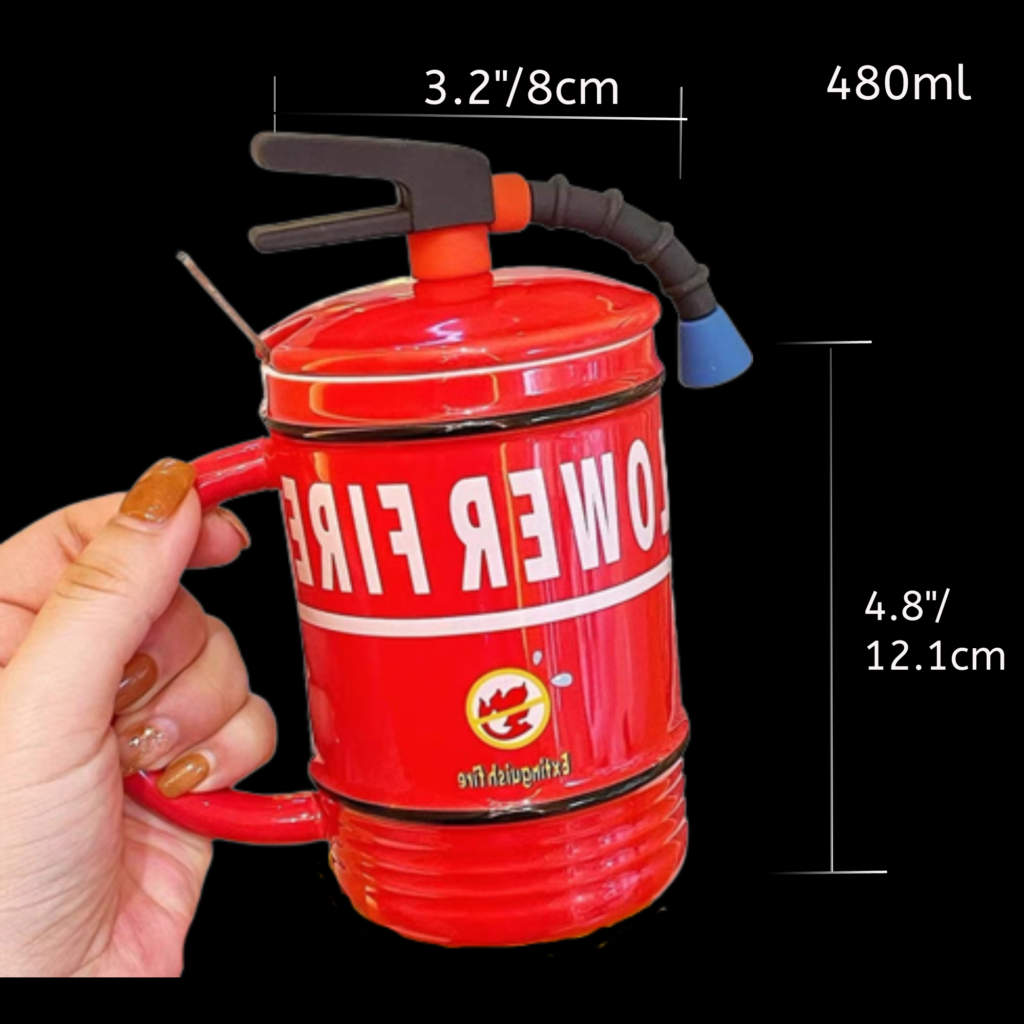 Ceramic Fire Extinguisher Mug With Lid And Spoon